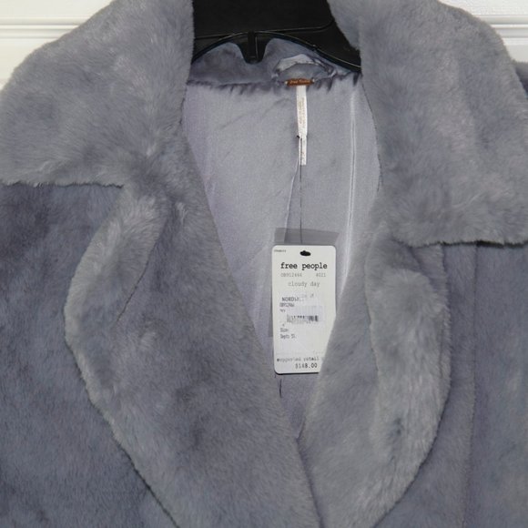 SOLD_____NEW Free People Kate Faux Fur Coat Slate Grey Med - Picture 4 of 7